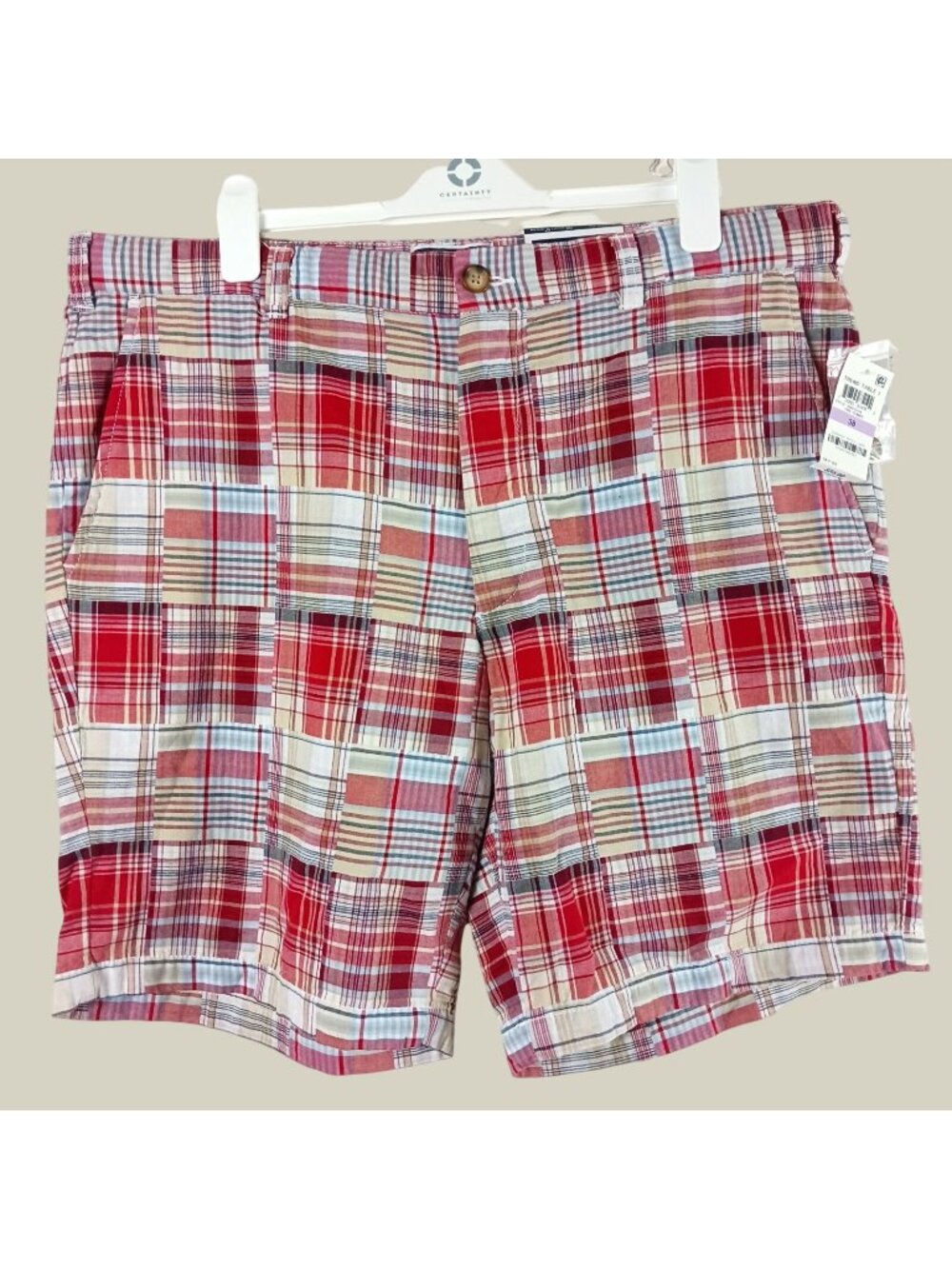 Club Room Madras Plaid Patchwork Shorts Mens 38 Multi Preppy Summer Beach NEW